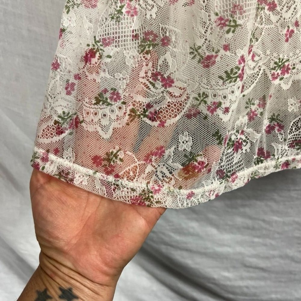 Strapless Floral Lace Midi Dress Womens S/M Smocked Bodice Cottagecore Fairy - Picture 5 of 13